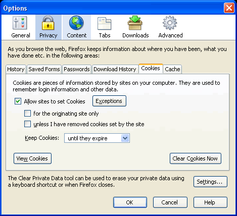 Firefox Cookie Settings