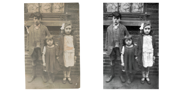 1920's Photo of 3 Children - Before and After Restoration